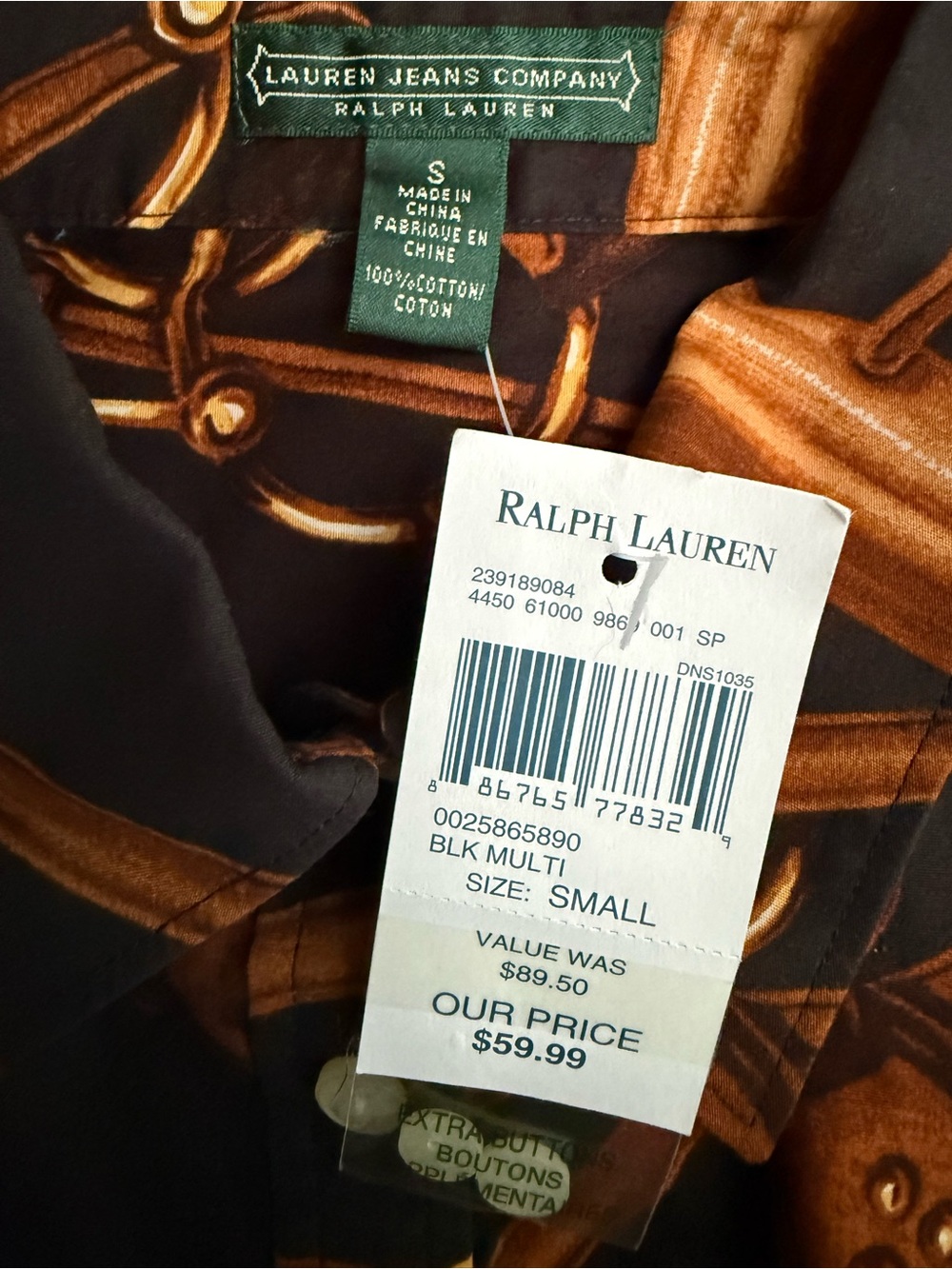 Women's Black Button-Down Shirt with Brown Bridle Print - Picture 6 of 6